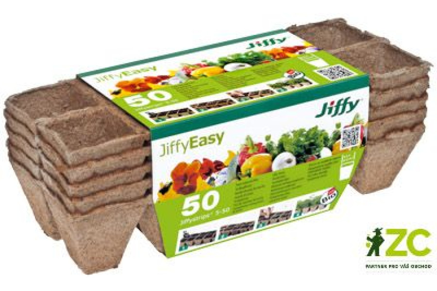 Rašelinový kontejner Jiffystrips® 5-50, 4,5x4,5 cm - plato 10 ks, 5 plat v balení obrázek